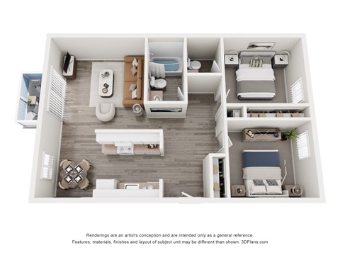 Floor plan for 2 beds, 1.5 baths, 840 sqft
